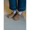 Versión de piel de oveja~ mocasines retro de ante y cuero de un solo pedal para mujer, zapatos de punta redonda con cordones, suela plana y flecos.