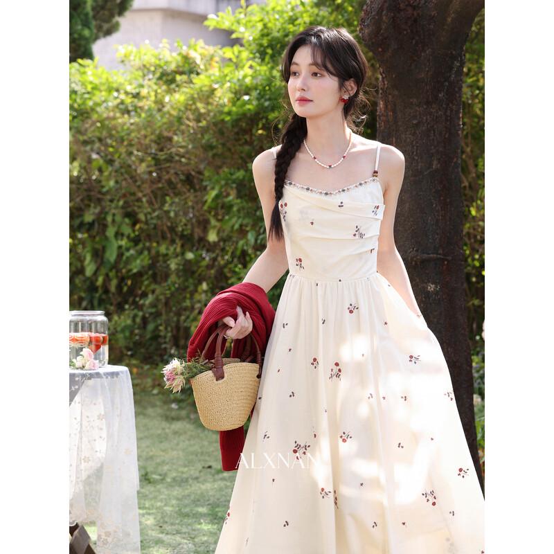 French Embroidered Floral Sling Long Dress M
