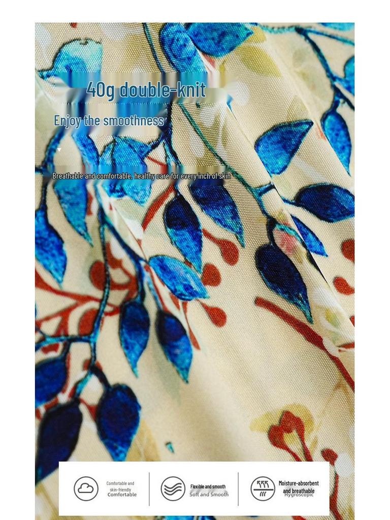 Guolian Floral V-Neck Slimming Long Dress - Mulberry Silk