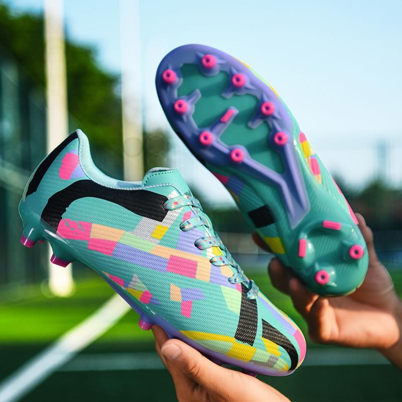 New Men Sport Soccer Shoes Training Boys Football Boots Outdoor Long Spikes Non Slip Cleats Breathable Match Comfortable