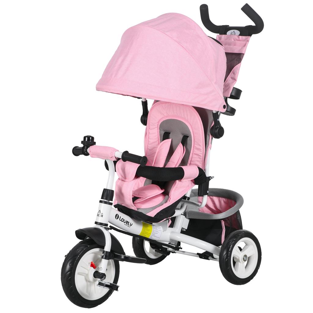Children's Tricycle, 1-5 Years, Handle, Adjustable Canopy, 102x49x102 Cm, White/Pink
