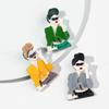 Vintage Sunglasses Lady Acrylic Brooches for Women New 3-Color Cartoon Fashion Girl Figure Badge Pins Jewelry Office Accessories