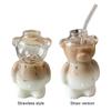 Cartoon Bear Shaped Coffee Mug Clear Glass Cup Novelty Juice Glass Drinkware for Girlfriends Female Birthday Gift