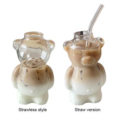 Cute Bear Glass Cup Cartoon Bear Shaped Coffee Mug Novelty Juice Glass Drinkware for Girlfriends Female Birthday Gift