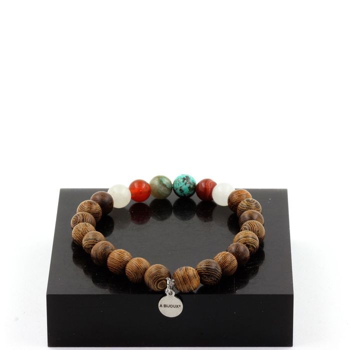 Pierres et Minéraux. Bracelet Perles Chrysocolle de Namibie + Agate rubanée + Pierre de Fabriqué en France.