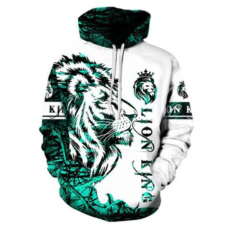 Cyberpunk Style 3D Printed Lion Hoodie Men's Fashion Animal Print Sweatshirt Casual Street Wear Pullover Tracksuit