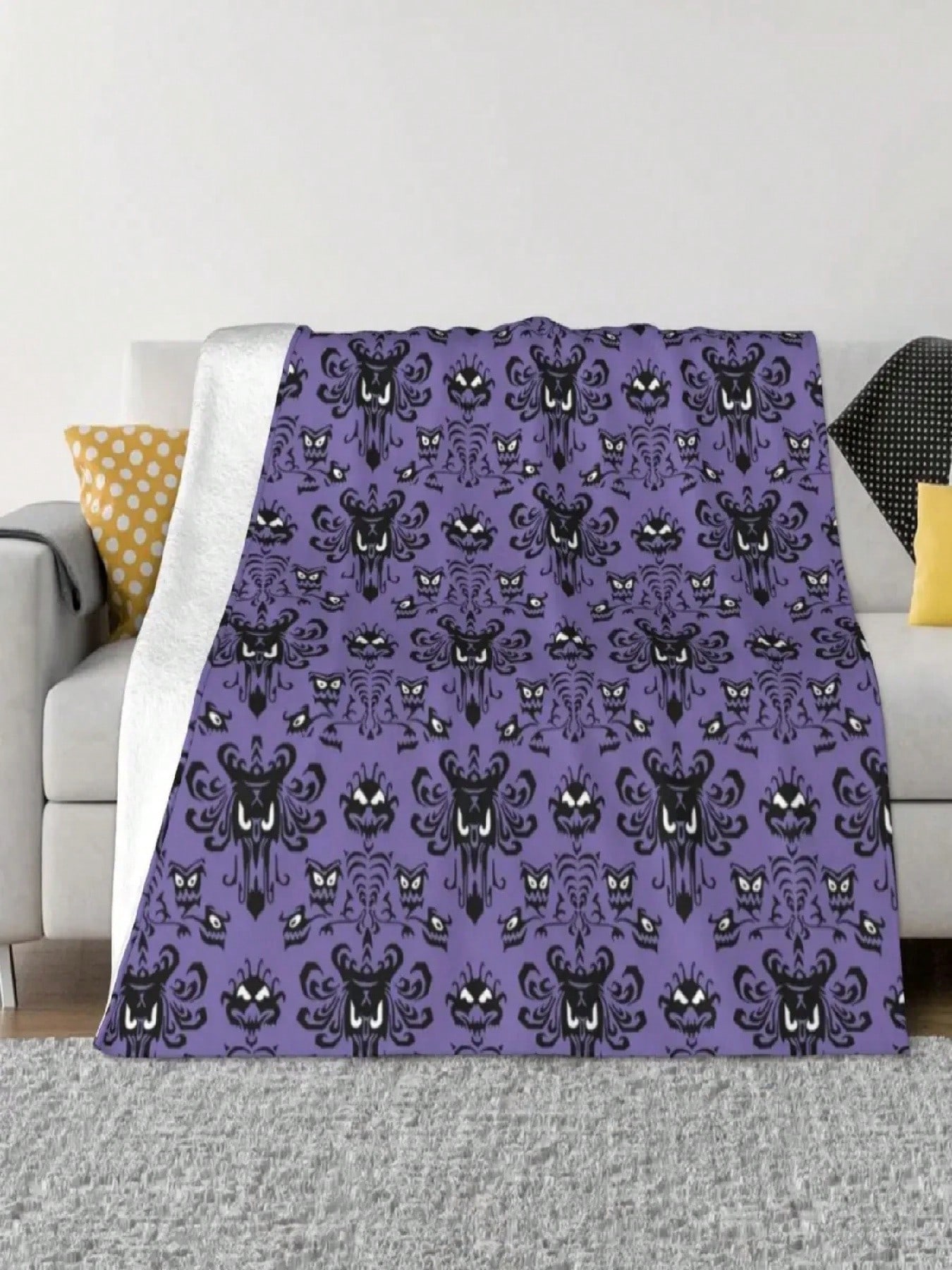 Purple Haunted Mansion Wallpaper Throw Blanket Blankets For Sofas Vintage Blanket Single Blanket#Color_MULTI,Size 75X95CM