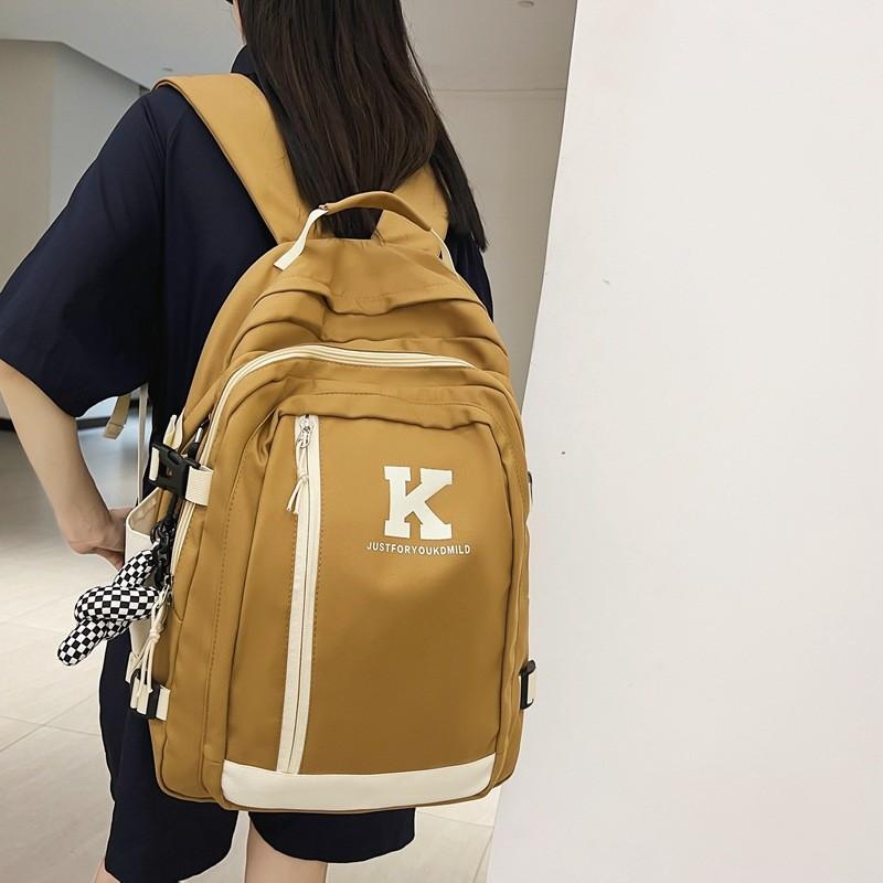 Blocked Color Simple Letter Print Student Backpack For School And Daily Use