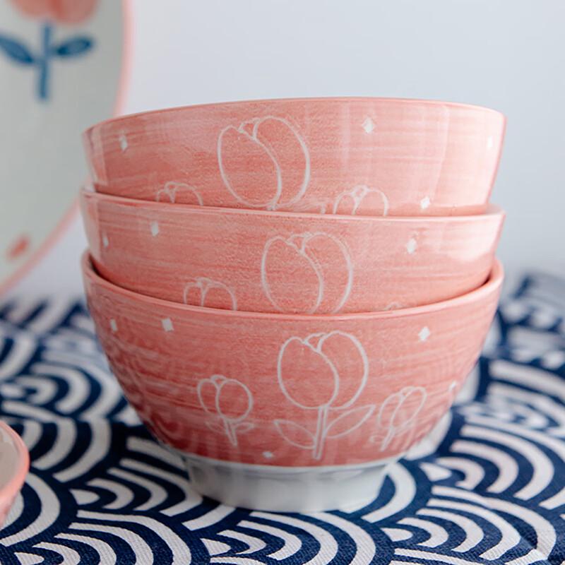 

Huaqingge Japanese Tulip Ceramic 4.8-inch Rice Bowl Set of 4