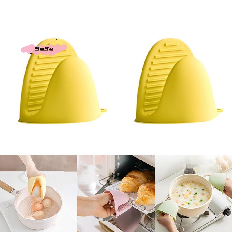 1Pair Thickened Silicone Heat Resistant Gloves Non-Slip Oven Mitts Microwave Safe Kitchen Gloves for Baking And Cooking