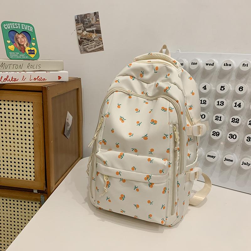 Schoolbag Korean Version Ins Strawberry Print Junior High School Student Sweet Wind Schoolbag Girl Campus Casual Versatile Small Fresh Backpack