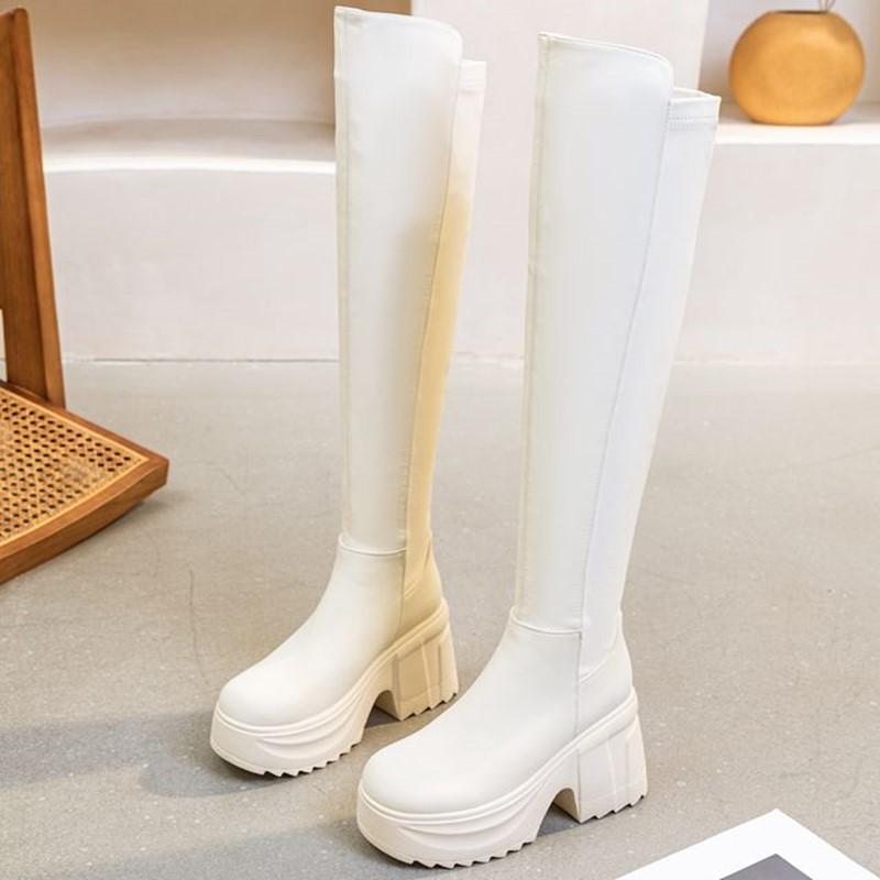 Damen Reiterstiefel Damen Overknee Stiefel Absatzhöhe 10cm Plateau Stretch Skinny Stiefel Damen