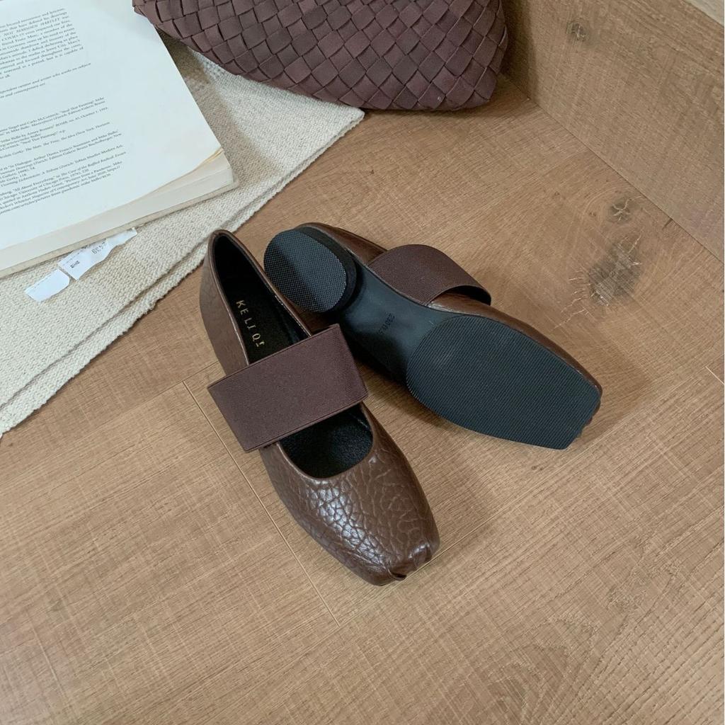 2025 New Autumn Shallow Mouth Elastic Band Granular Pattern Ballet Pig Nose Ballet Women's Single Shoes