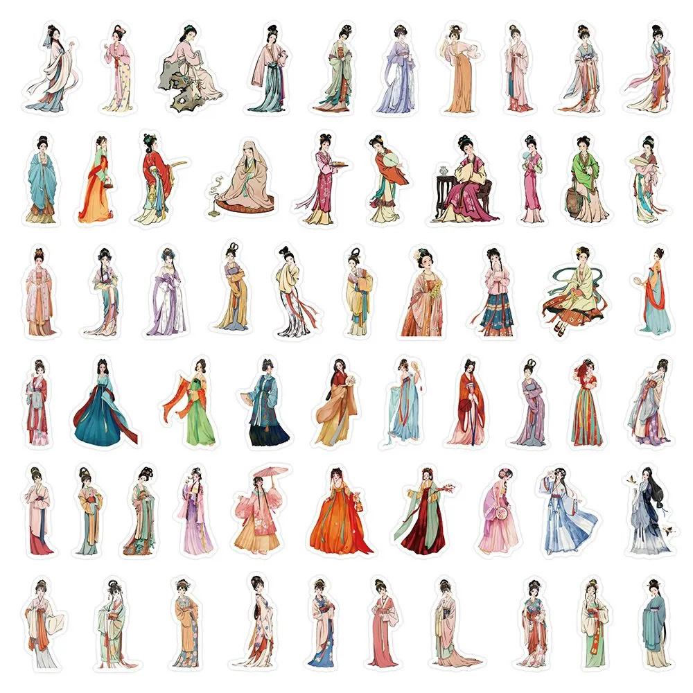 

Ancient Style Girl Cartoon Stickers Set Decorative Scrapbooking Planner Journal Stickers for Crafting and Personalizing Items with Traditional Design One Size