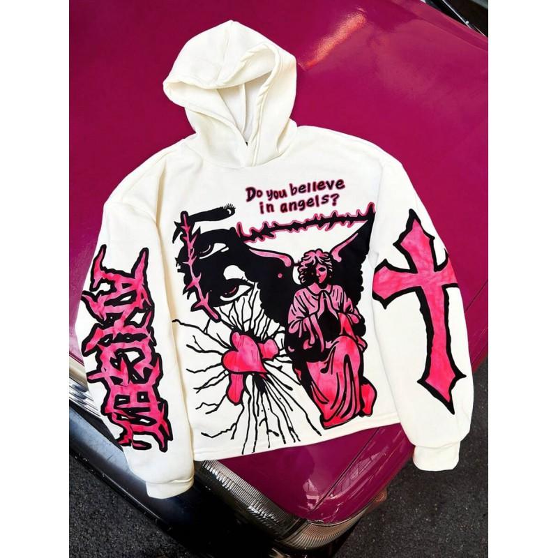 Unisex Oversized Hooded Sweatshirt Streetwear Abstract Print Loose Fit Winter Casual Top