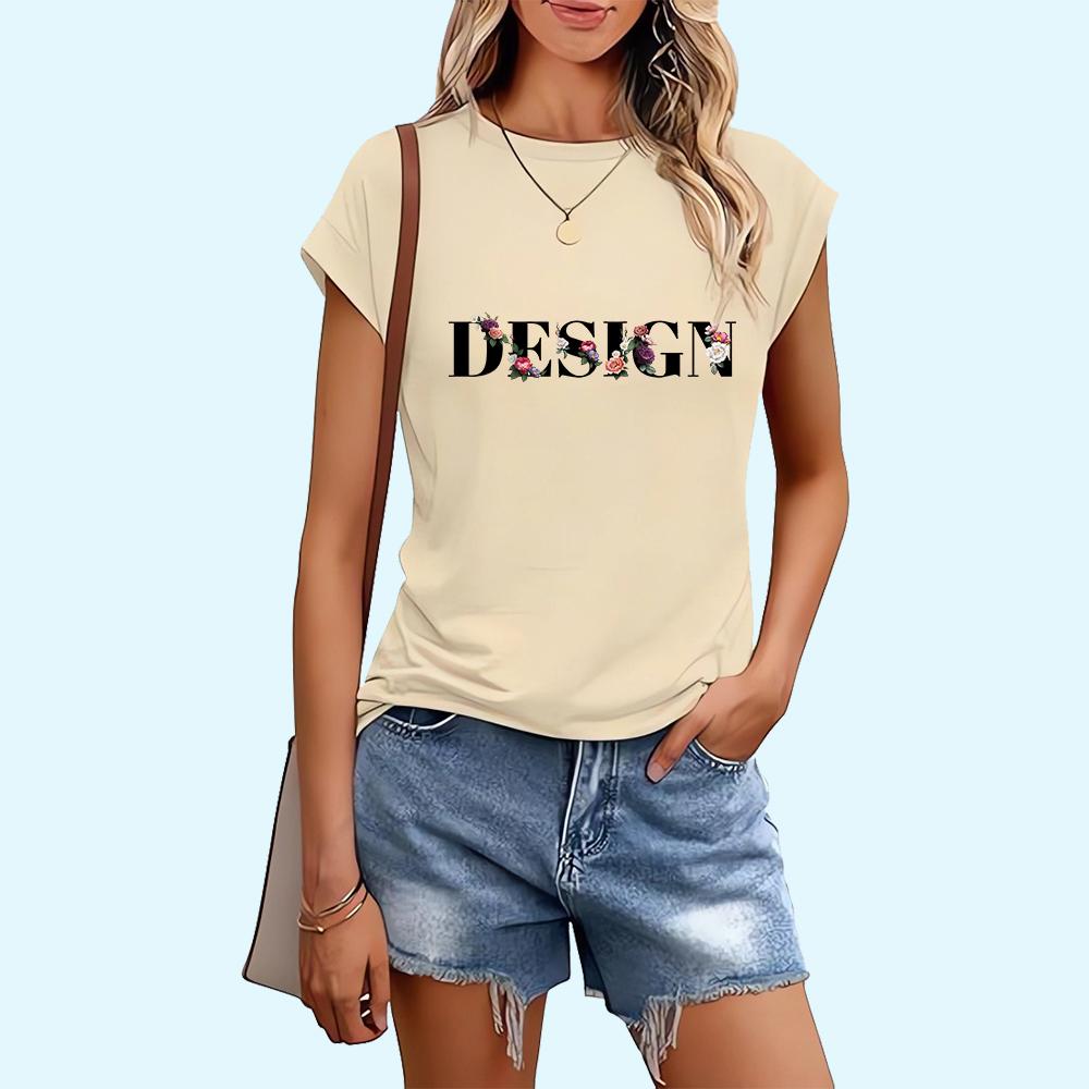 

Женская модная футболка с буквенным принтом, повседневная футболка с круглым воротником и коротким рукавом, весна-лето 2XL бежевый