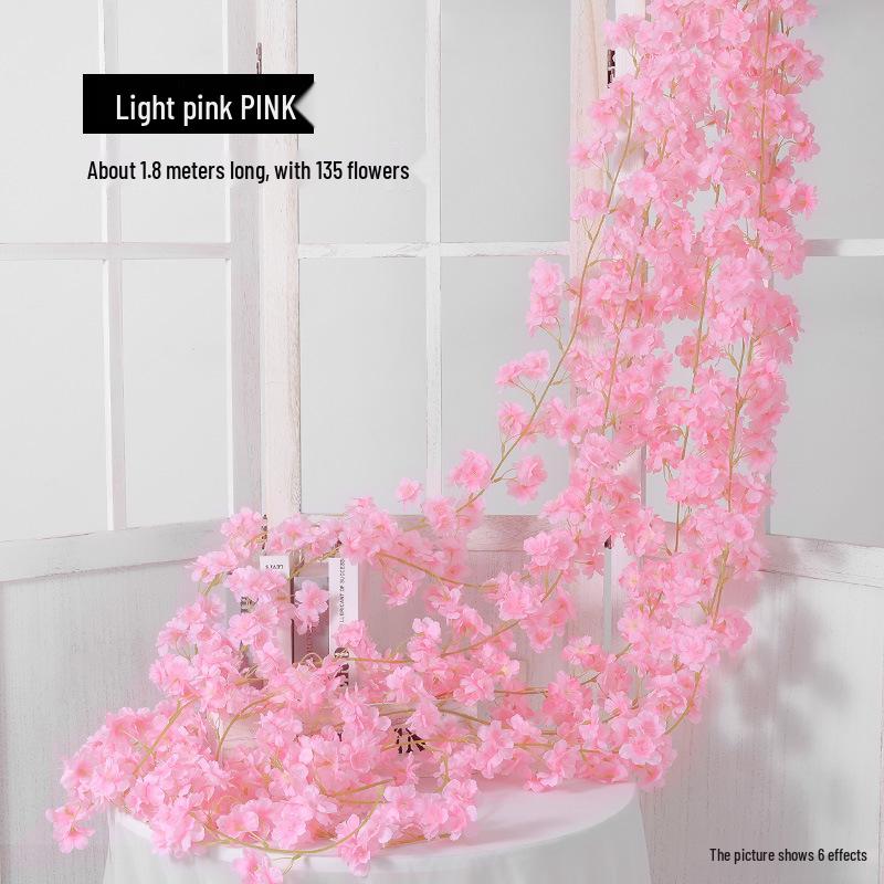 Artificial Cherry Blossom Vine - Silk Flower with 45 Rose Buds for Ceiling or Wall Hanging Decoration