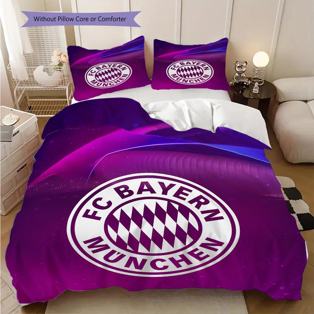 FC Bayern München Muster Bettwäsche Steppdecke Set Bettbezug Kissenbezug Heimdekoration Geburtstagsgeschenk (1 Bettbezug + 2 Kissenbezüge, ohne Füllung)