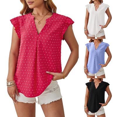 Spring/Summer Polka Dot V-Neck Woven Jacquard Stacked Sleeve Casual Loose Top