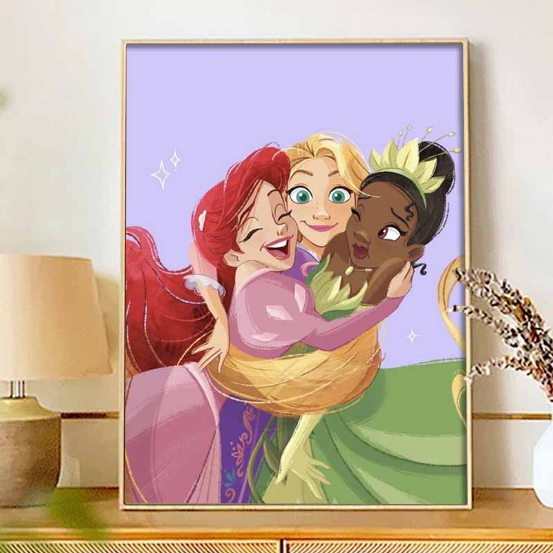 Disney Diamond Painting Kit Unframed, Princesses Hugging, Classic Style Home Decor Craft, Perfect Gift Idea