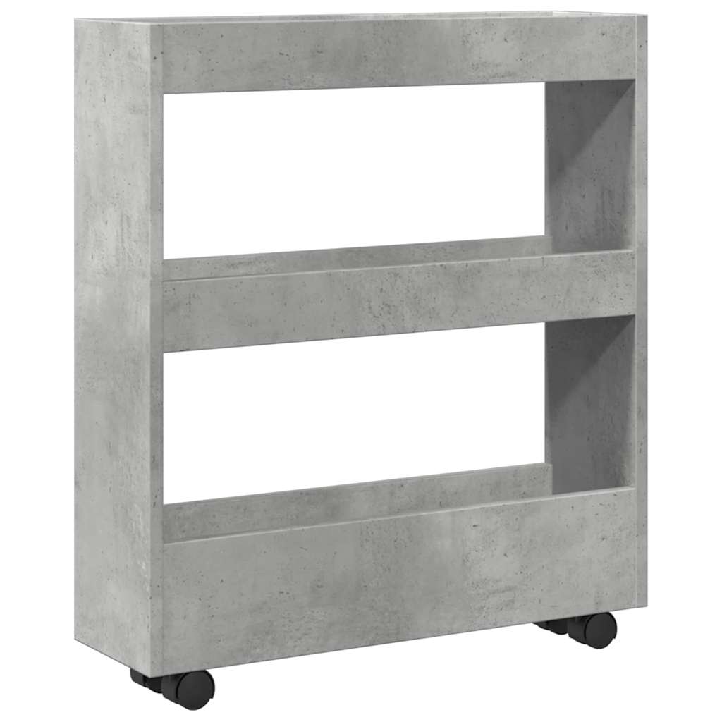 Narrow Storage Trolley 3 Tier Concrete Grey Wood Based Material
