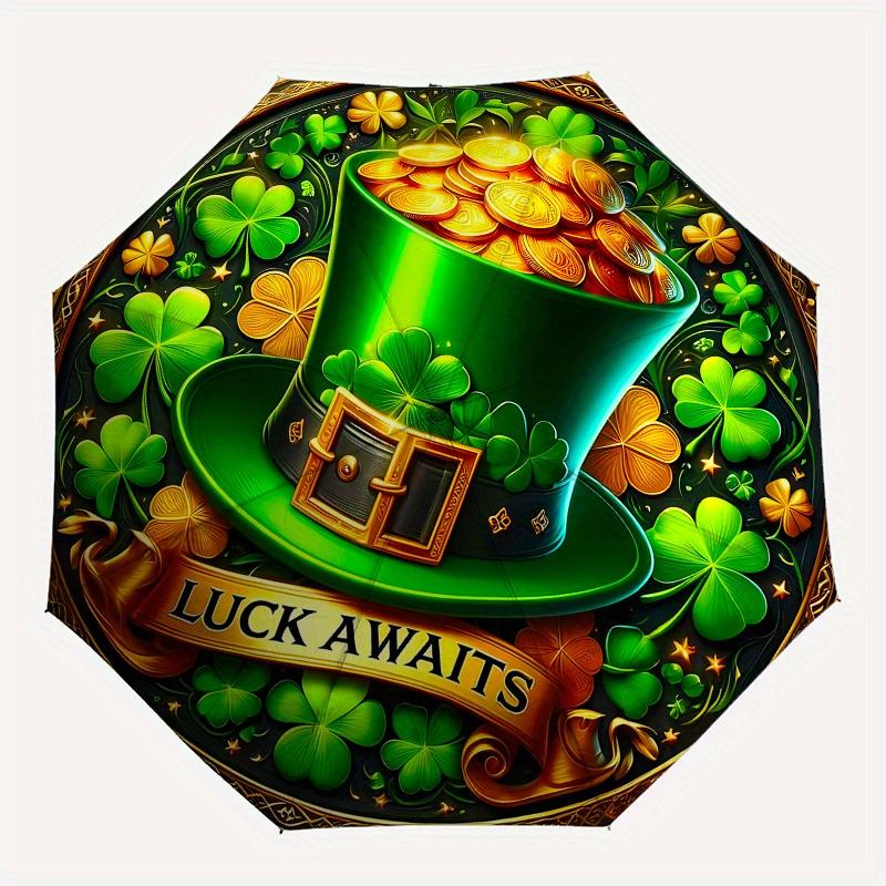 Leprechaun's Treasure: Green Hat with Gold CoinsUmbrella, Portable 3-Fold Compact Umbrella for Men & Women Gift