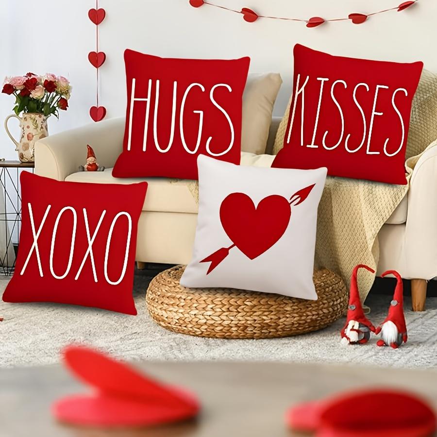 1pc French-Style Valentine's Day Decorative Throw Cover, Single-sided Printed Love-Themed Geometric Cushion Cases with Zip Closure, Polyester Covers