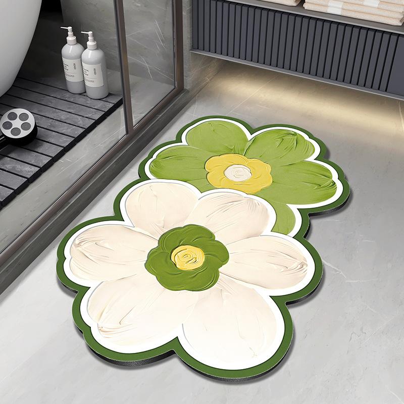 Fresh and Simple Special-shaped Flowers Diatom Mud Bathroom Toilet Toilet Door Water Absorption Dirt-resistant and Easy To Take Care of Floor Mat