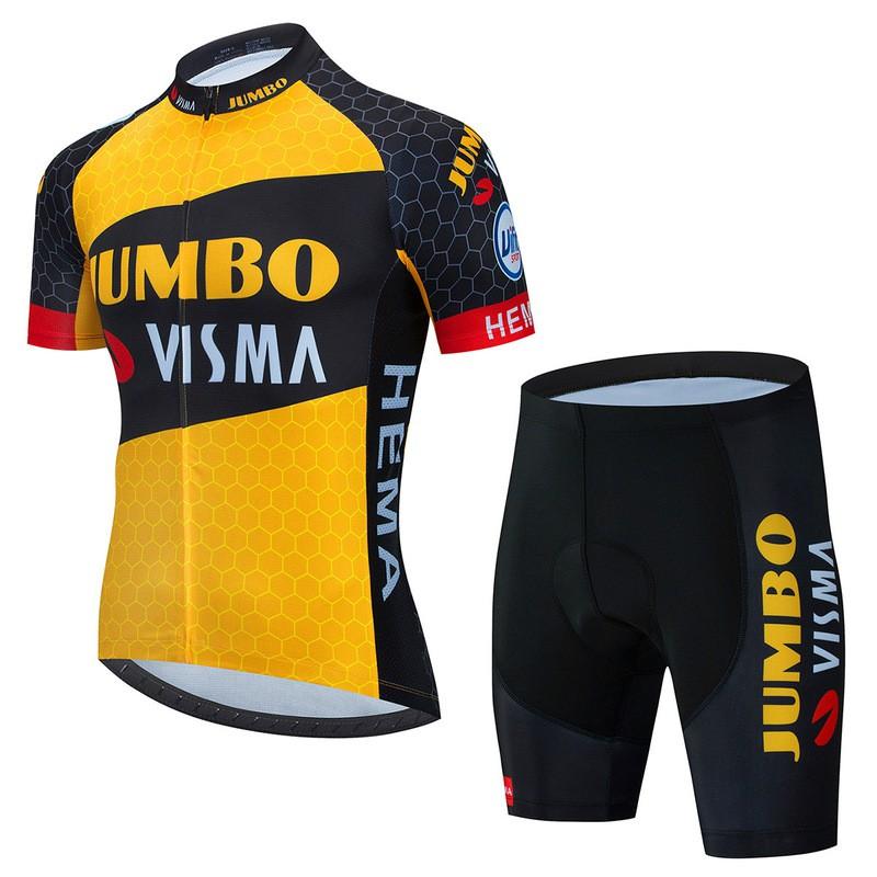Jumbo Visma Cycling Jersey Set Short Sleeve Mens Breathable Quick Dry Mountain Road Bike Apparel