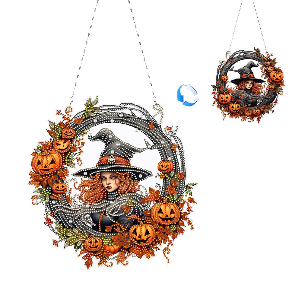 Halloween Skeleton Rhinestone Diamond Art Pendants Diamond Painting Wreath Decor DIY Diamond Garland Pendant Kit for Wall Window