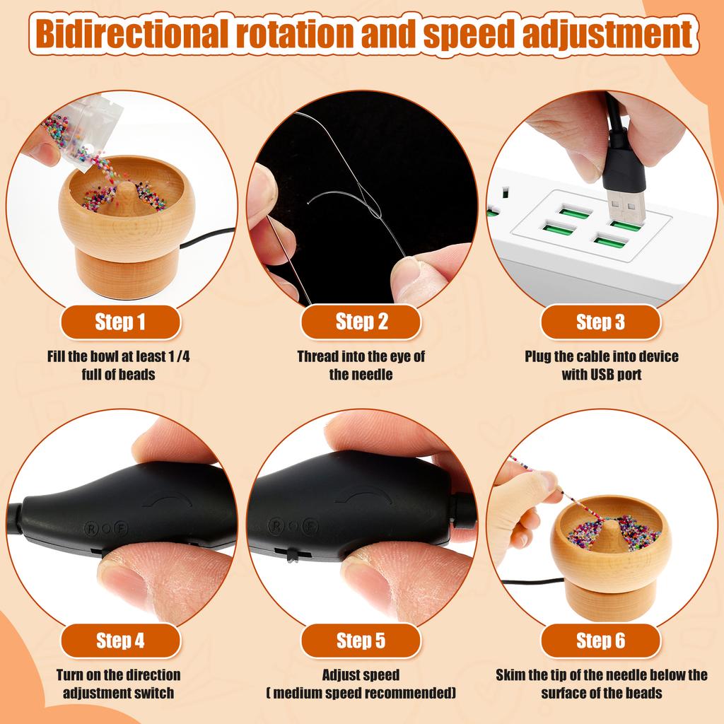 Electric Bead Spinner USB Powered Spin Beading Bowl Adjustable Direction Spin Bead Loader for Bracelets Necklace Jewelry Making