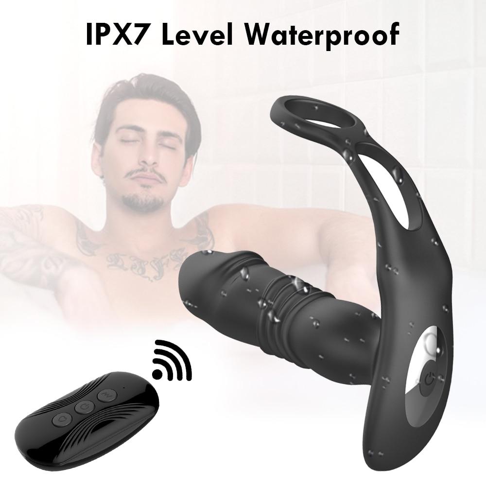 Silicone Anal Vibrator Push Prostate Stimulator Massager Delay Ejaculation Lock Ring Anal Butt Plug Sex Toys Dildo for Men
