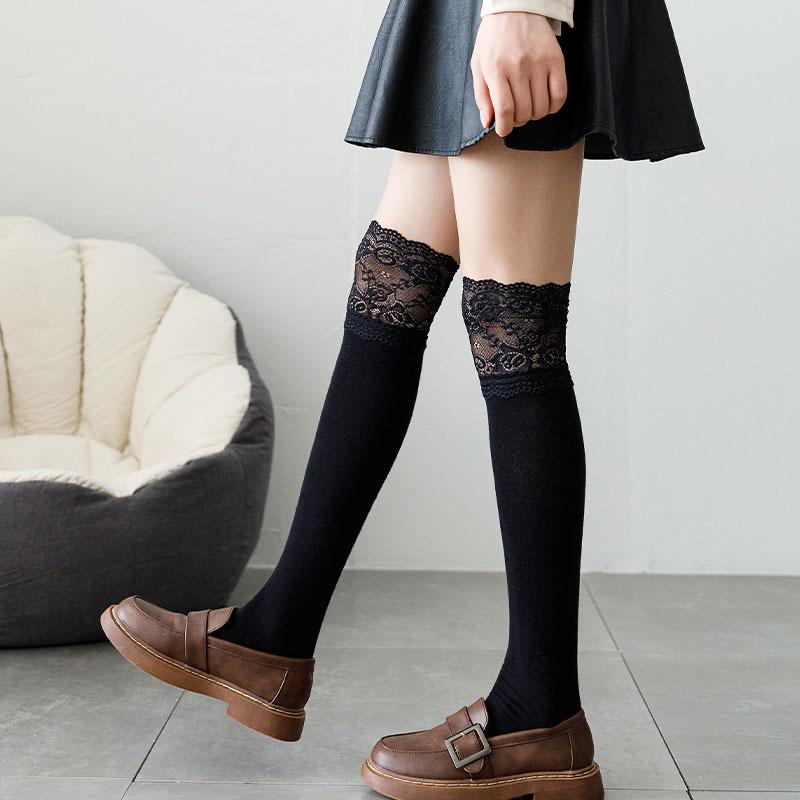 Calf Socks Women'S Japanese Sweet Lace Splicing Stockings Spring And Summer Versatile Lolita College Wind Knee Socks