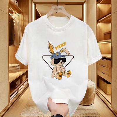 New American Style Heavyweight Shortsleeved Tshirt Rabbit Print Mens and Womens Trendy Streetwear Crew Neck Pure Cotton