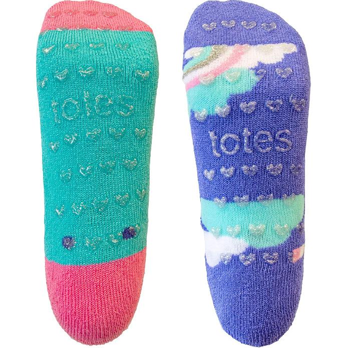 Totes Girls Boys Kids Cozy Warm Soft Toddler Child Slipper Sock with Non-Slip Grips and Fun Cute Dino/Unicorn Design, 2 Pack