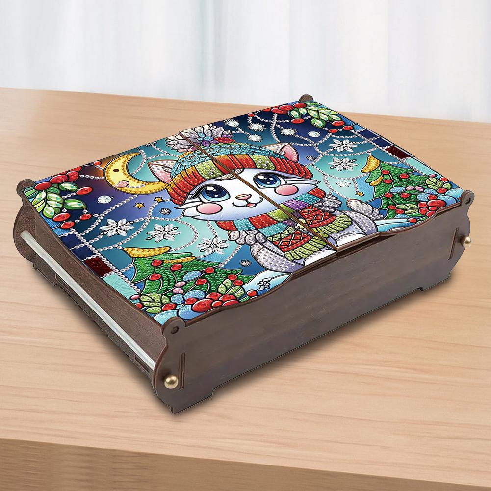 5D DIY Diamond Art Handmade Storage Box Partial Drill Colored Pattern Wood Case Wooden Crystal Storage Case Kit for Home Decor