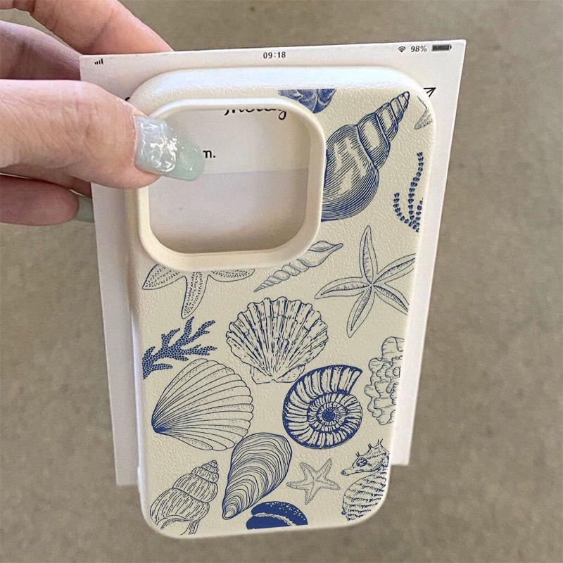 Custodia per Telefono con Stampa di Conchiglia Blu, Corallo e Stella Marina, Adatta per Telefoni Serie iPhone 17, 16, 15, Plus, Pro, Max - Ideale per Regalo