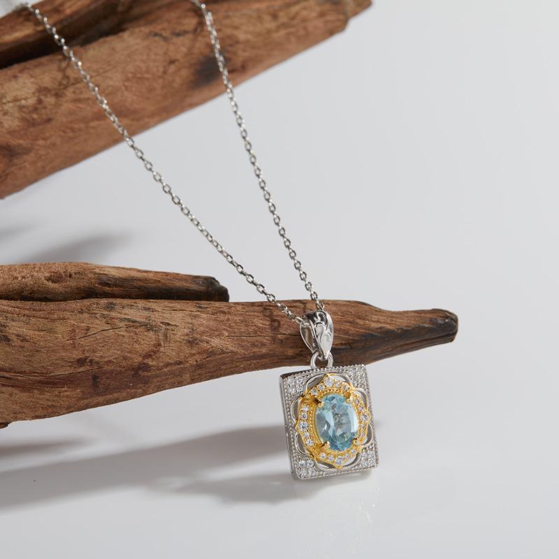 S925 Sterling Silver Inlaid With Natural Topaz Citrine Garnet Colored Treasure Necklace Women'S Simple Retro High-End Pendant