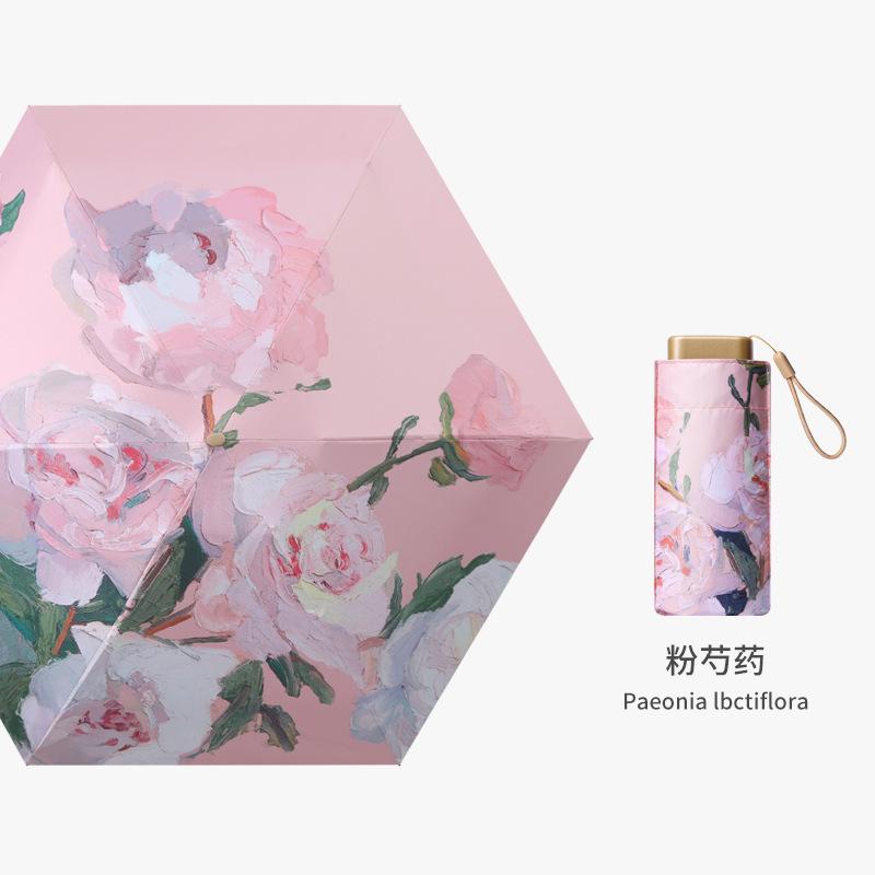 New UV protection sun umbrella flat 60% portable small sunscreen parasol oil painting female folding umbrella dual purpose
