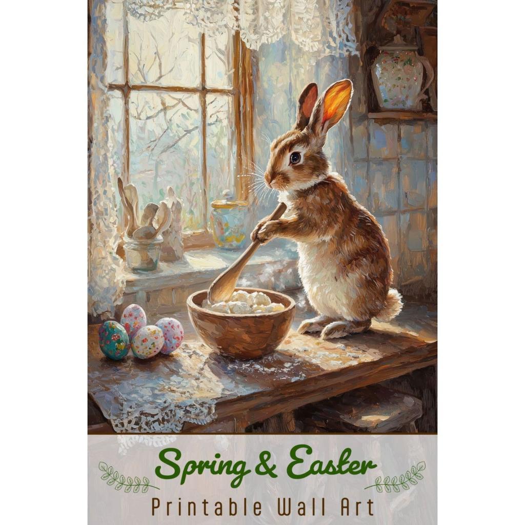 Easter Metal Wall Art Decor Vintage Cartoon Bunny Rabbit Rustic Tin Sign Home