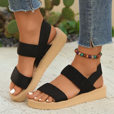Tragen Sie dicke, gewebte, kühle Hausschuhe für Damenmode, große, lässige Sandalen mit flacher Sohle für Damen