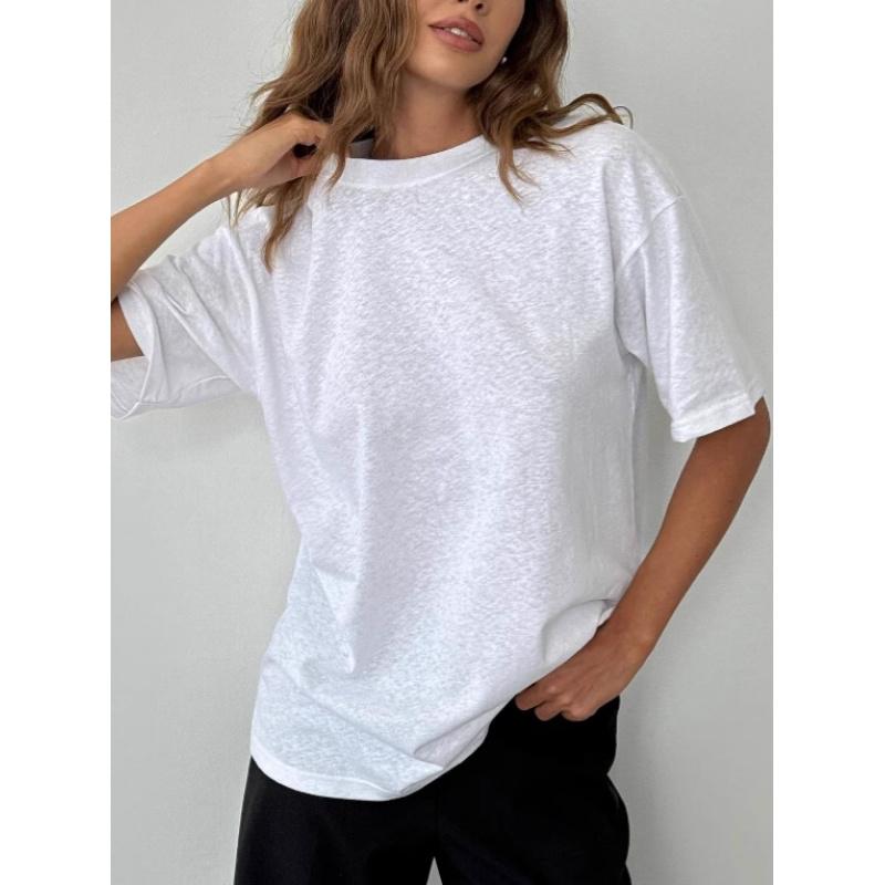 Summer New Women'S Loose Casual Solid Color T-Shirt With A Stylish, Simple, And Unique Design