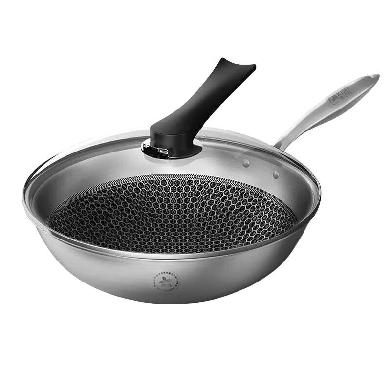 KABACH 304 Stainless Steel Honeycomb Flat-Bottom Wok