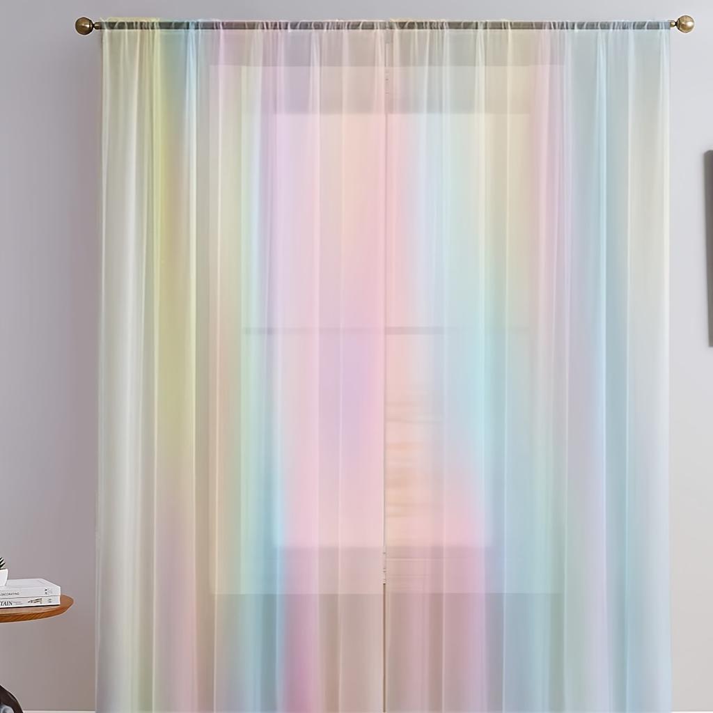 Cortinas transparentes con diseño de arcoíris claro y fluido, con protección UV, lavables a máquina, de poliéster, para sala de estar, dormitorio, cocina, cafetería y restaurante.