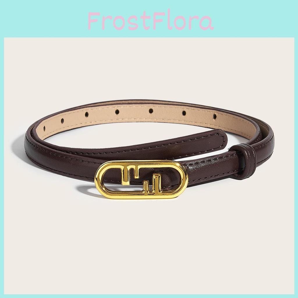 Simple Oval Gold Buckle Decoration Women Solid Color Slim Belt For Use Daily