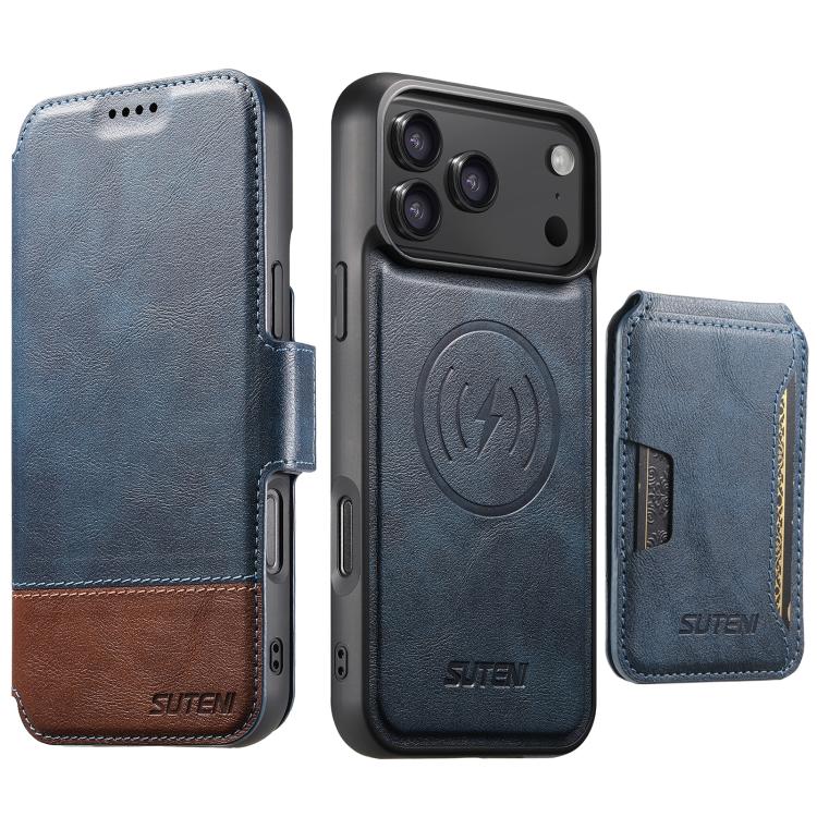 Suteni Q06S3 3-in-1 Splicing Detachable Vertical Flip Wallet MagSafe Leather Phone Case