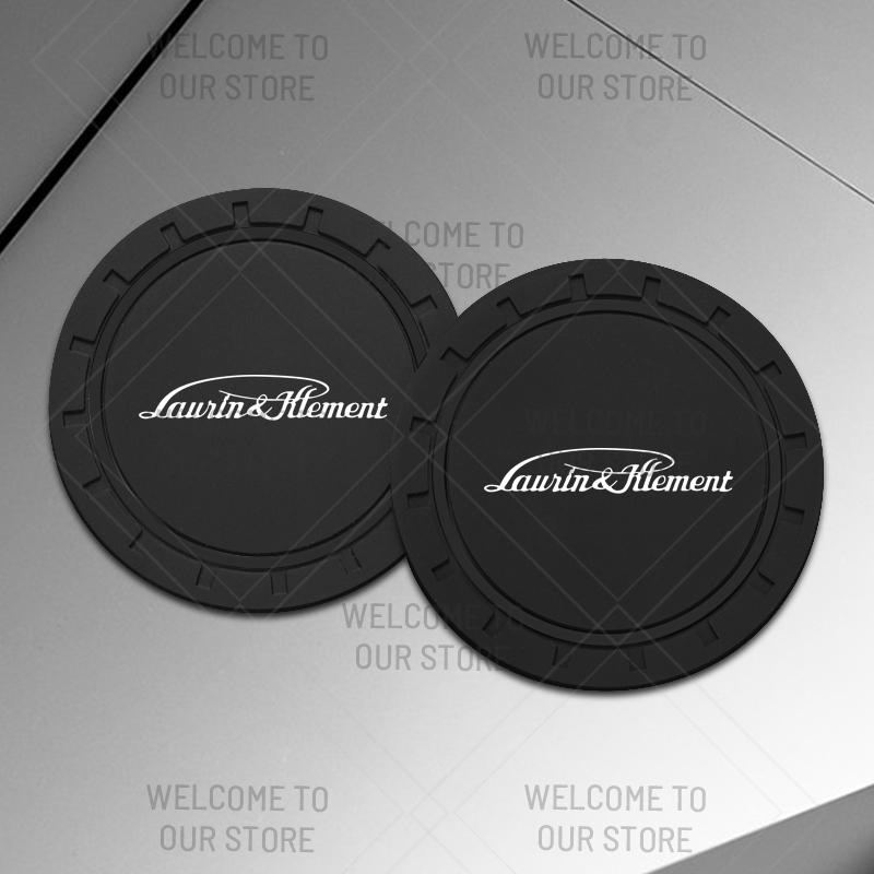 BYCP2 2pcs PVC For Skoda L&K LOGO Octavia Superb RS Karoq Kamiq Yeti Car Coaster Water Cup Anti-Slip Silicone Pads Interior Decoration