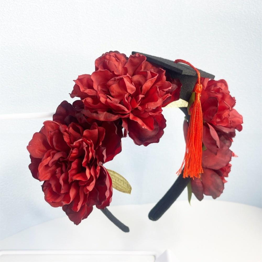 Bachelor Flowers Hair Band Doctor Academic Hat with Tassels Durable Trencher Cap  Graduation Party