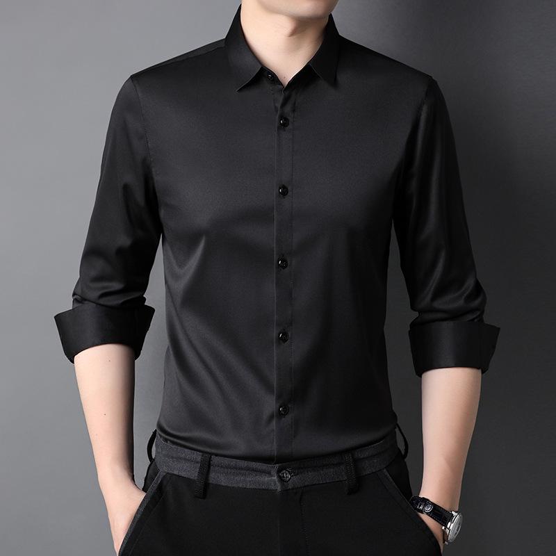 Men's Long-Sleeve Business Shirt: Solid Color, Mulberry Silk, Turn-Down Collar, 2025 Autumn Collection