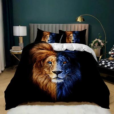 Löwe Bettbezug Set Safari Tier Bettwäsche Set Niedliche Wildtiere Jagd Polyester Bettdeckenbezug Für Kinder Jugendliche Doppel Queen King Größe